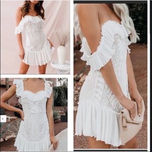 Saints & Secrets off the should ruffle dress